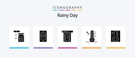 Rainy Glyph 5 Icon Pack inklusive . Temperatur. Wolke. Sonne. hell. kreatives Symboldesign vektor