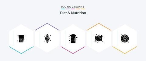 Diät und Ernährung 25 Glyphen-Icon-Pack einschließlich . Diät. Getränk. nein. Diät vektor