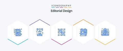 Editorial Design 25 Blue Icon Pack inkl. Dokument. Skala. teilen. dokumentieren. kreativ vektor