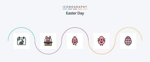 Osterlinie gefüllt flach 5 Icon Pack inklusive. Ei. Hähnchen. Osterei. Dekoration vektor