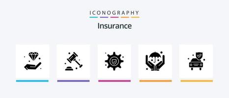 Insurance Glyph 5 Icon Pack inklusive Sicherheit. Wagen. Gesetz. sicher. Hände. kreatives Symboldesign vektor