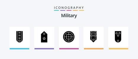 militär glyf 5 ikon packa Inklusive rang. bricka. stjärna. mål. militär. kreativ ikoner design vektor