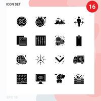 16 solides Glyphenkonzept für mobile Websites und Apps Bildung Sport Bergübung Sonne editierbare Vektordesign-Elemente vektor
