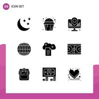 Stock Vector Icon Pack mit 9 Zeilenzeichen und Symbolen für Dateispeicherung Cloud-Berichterstattung Entwicklung Internet global editierbare Vektordesign-Elemente