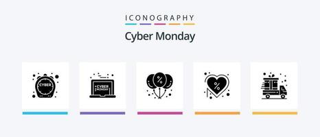 Cyber Monday Glyph 5 Icon Pack inklusive Geschenk. Etikett. Ballon. Herz. Tag. kreatives Symboldesign vektor