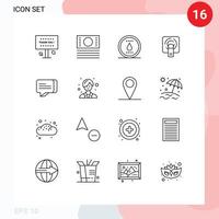 modern uppsättning av 16 konturer pictograph av kommunikation skärm energi finger tuch finger redigerbar vektor design element