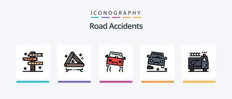 väg olyckor linje fylld 5 ikon packa Inklusive bil. brand. ad styrelse. bil. väg reklam. kreativ ikoner design vektor