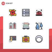 Stock Vector Icon Pack mit 9 Zeilen Zeichen und Symbolen für Bluterwärmung Lebensmittel Badezimmer Power editierbare Vektordesign-Elemente