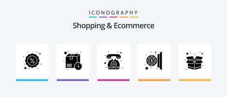 Shopping und E-Commerce Glyph 5 Icon Pack inklusive Paket. Geld. Kontakt. Zahlung. Münze. kreatives Symboldesign vektor