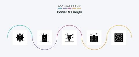 kraft och energi glyf 5 ikon packa Inklusive elektrisk. generator. plugg. energi. elektricitet vektor