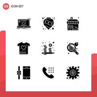 9 thematische Vektor solide Glyphen und editierbare Symbole von Budget Shrit Dekoration Gym Dollar editierbare Vektordesign-Elemente
