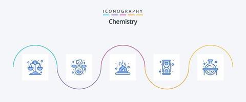 Chemieblau 5 Icon Pack inklusive Kolben. Prozess. Wärme. Konvertieren. Labor vektor