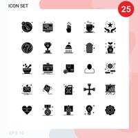 solides Glyphenpaket mit 25 universellen Symbolen für Lieblingsessen Finger Cup up editierbare Vektordesign-Elemente vektor