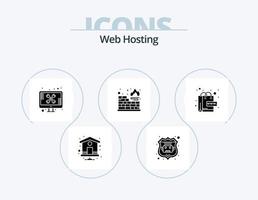 Webhosting-Glyphen-Icon-Pack 5-Icon-Design. Netz. E-Commerce. Bildschirm. Schutz. Datenbank vektor