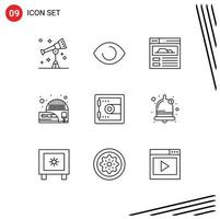 Stock Vector Icon Pack mit 9 Zeilen Zeichen und Symbolen für Alarm Lock Site Locker S-bearbeitbare Vektordesign-Elemente