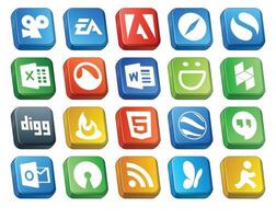 20 Social Media Icon Pack inklusive Hangouts HTML Excel Feedburner Houzz vektor