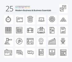 modern företag och företag väsentliga 25 linje ikon packa Inklusive burk. korg. arkiv. skräp. fil vektor