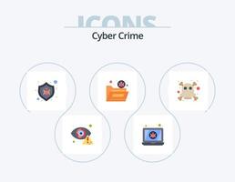 Cyber-Kriminalität flach Icon Pack 5 Icon Design. Virus. Mappe. Virus. Datei. Sicherheit vektor