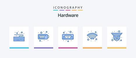 Hardware Blue 5 Icon Pack inklusive Überwachungskamera. Videoüberwachung Eingang. Kamera. W-lan. kreatives Symboldesign vektor