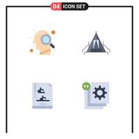 Bearbeitbares Vektorlinienpaket mit 4 einfachen flachen Symbolen von Head File Document Search Camp Multimedia-bearbeitbare Vektordesign-Elemente vektor