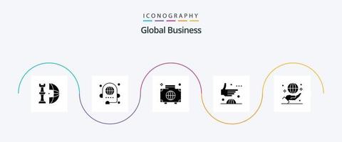 global företag glyf 5 ikon packa Inklusive global. avtal. diskussion. bagage. global vektor