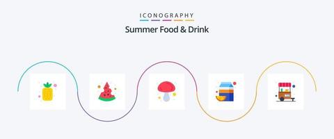 sommer essen und trinken flach 5 icon pack inklusive essen. Orange. Kochen. Saft. Getränk vektor