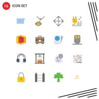 16 universelle flache Farbzeichen Symbole der Tasche Grafik Pfeil Design Kabel editierbares Paket kreativer Vektordesign-Elemente vektor
