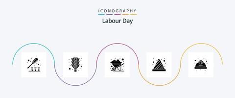 Labor Day Glyph 5 Icon Pack inklusive Arbeit. Tag. Konstruktion. Verkehrskegel. Achtung vektor