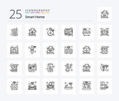 Smart Home 25-Zeilen-Icon-Pack inklusive Bad. schlau. Internet. Sicherheit. Videoüberwachung vektor