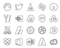 20 Social Media Icon Pack inklusive Dribbble Windows Media Player NVIDIA Ads Amd vektor