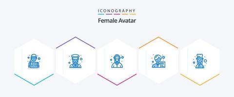 weiblicher Avatar 25 blaues Icon Pack inklusive Avatar. Analytiker. Frauen. Buchhalter. medizinisch vektor