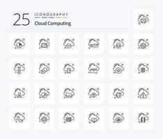 Cloud-Computing-Icon-Pack mit 25 Zeilen, einschließlich Daten. einhüllen. Wolke. Botschaft. Wolke vektor