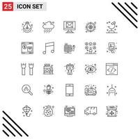 Stock Vector Icon Pack mit 25 Linienzeichen und Symbolen für Laborziel Wind Internetkriminalität editierbare Vektordesign-Elemente