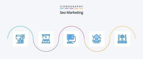 SEO Marketing Blue 5 Icon Pack inklusive E-Mail. Post. Mannschaft. Blase. Mitteilungen vektor