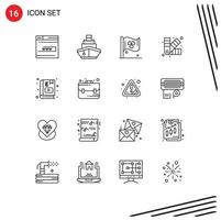 16 Benutzeroberflächen-Gliederungspaket moderner Zeichen und Symbole der E-Book-Kunsttransportentwicklung Irland editierbare Vektordesign-Elemente vektor