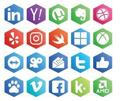 20 Social Media Icon Pack, einschließlich Baidu Tweet Swift Twitter Vidler vektor