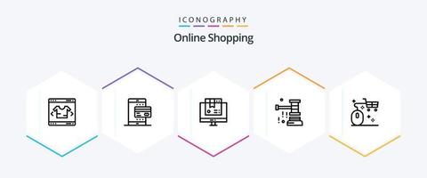 Online-Shopping 25-Zeilen-Icon-Pack inklusive Verkauf. Chauffeur. Smartphone. Versteigerung. Einkaufen vektor