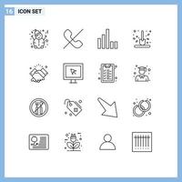 Stock Vector Icon Pack mit 16 Zeilenzeichen und Symbolen für Hand-Handshake-Telefon-Schaufel-Gartenarbeit editierbare Vektor-Design-Elemente