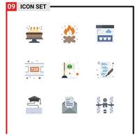 Stock Vector Icon Pack mit 9 Zeilenzeichen und Symbolen für Flag Day Communications Video Movie editierbare Vektordesign-Elemente