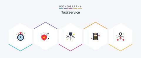 Taxi-Service 25 Flat Icon Pack inklusive. Route. Schlüsselanhänger. Weg. Maschine vektor