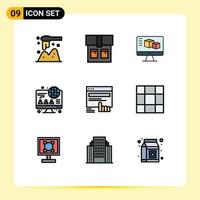 Gruppe von 9 gefüllten flachen Farbzeichen und Symbolen für Website-Touchbox-Fingergeschäft editierbare Vektordesign-Elemente vektor