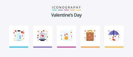 Valentinstag Flat 5 Icon Pack inklusive Papier. Favorit. Tee. Kaufen. Liebe. kreatives Symboldesign vektor