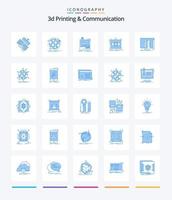 kreativer 3D-Druck und Kommunikation 25 blaues Symbolpaket wie Skizze. Design. Netzwerk. Drucken. Maschine