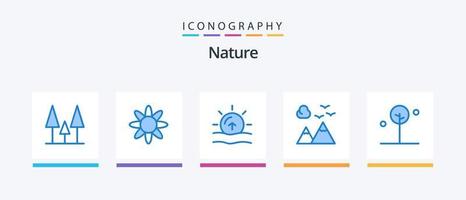 natur blå 5 ikon packa Inklusive träd. blad. soluppgång. skog. landskap. kreativ ikoner design vektor