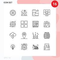 16 Benutzeroberflächen-Gliederungspaket mit modernen Zeichen und Symbolen von Touch-Hand-App-Finger-Puzzle-editierbaren Vektordesign-Elementen vektor