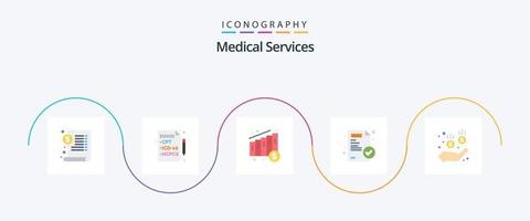medizinische Dienstleistungen Flat 5 Icon Pack inklusive. Geld. Diagramm. sicher. medizinischer Bericht vektor