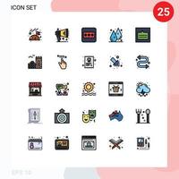 Gruppe von 25 gefüllten Linien flache Farben Zeichen und Symbole für Wireframe-Links Passwort-Layout Wasser editierbare Vektordesign-Elemente vektor