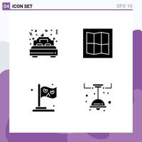 Gruppe von 4 soliden Glyphen Zeichen und Symbolen für Bett Party Hochzeit Karte Küche editierbare Vektordesign-Elemente vektor