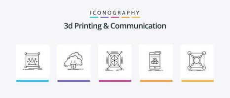 3D-Druck und Kommunikationsleitung 5 Icon Pack inklusive Fertigung. Digital. Objekt. Kabel. Verbindung. kreatives Symboldesign