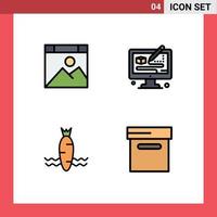 4 thematische Vektor-Fülllinien-Flachfarben und editierbare Symbole der App-Food-Website-Modellierung im Frühling editierbare Vektordesign-Elemente vektor